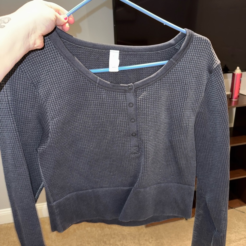 Aerie Gray Ribbed Long Sleeve Fitted Top